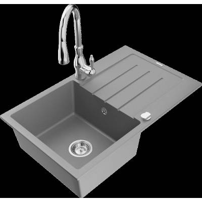 Bruno мивка от гранит 1-камерна с отцедище и кухненски смесител Savita, сив - 6513-71-672601-00 (6513-71-672601-00)