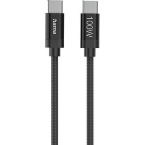 Hama Кабел за зареждане, "Fabric", USB-C - USB-C, 100 W, 1.5 m, Nylon, black (201740)