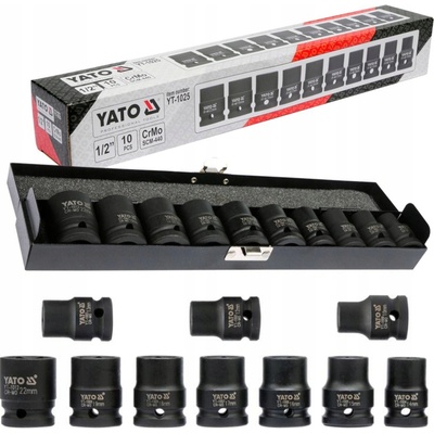 Yato | Sada nástavců 1/2" rázové šestihranné 10 ks 10-22 mm CrMo