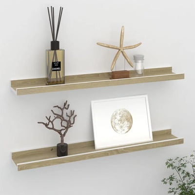 vidaXL Стенни рафтове, 2 бр, бяло и сонома дъб, 60x9x3 см (326690)