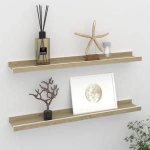 vidaXL Стенни рафтове, 2 бр, бяло и сонома дъб, 60x9x3 см (326690)