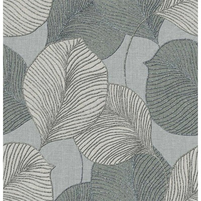 Hotový závěs OXY s tunýlkem, Listy šedý a béžový, 145 x 180 cm