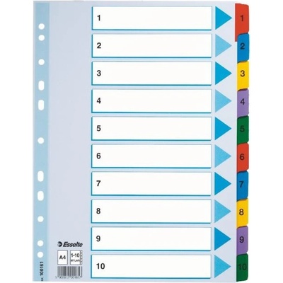 Zosilnené registre "Mylar", mix farieb, kartón, A4, 1-10, ESSELTE