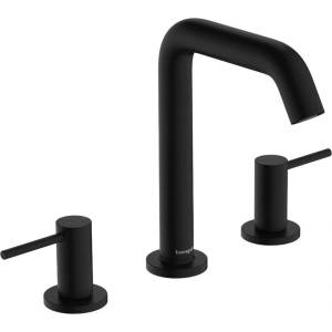 Hansgrohe Tecturis S - Смесител за умивалник с изпускателен клапан Push-Open, монтаж с 3 отвора, EcoSmart, матово черно 73330670 (73330670)