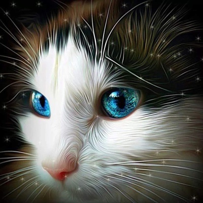 Диамантен Гоблен "Синеоко Коте" - 40 x 40 см, Кръгли мъниста