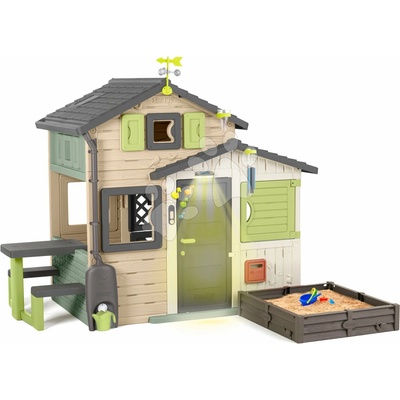 Smoby Domček Priateľov s pieskoviskom pri odkvape Friends Evo Playhouse Life rozšíriteľný v natur hnedých farbách