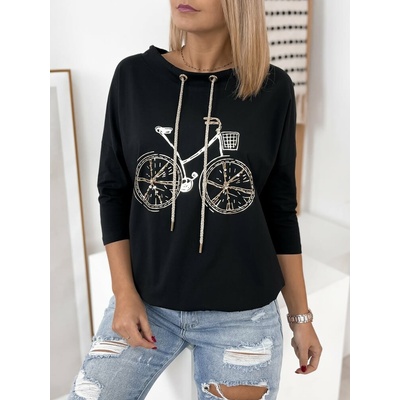 Fashionweek dámska mikina blúzka so zlatou potlačou bicykla UB BICYCLE Čierna
