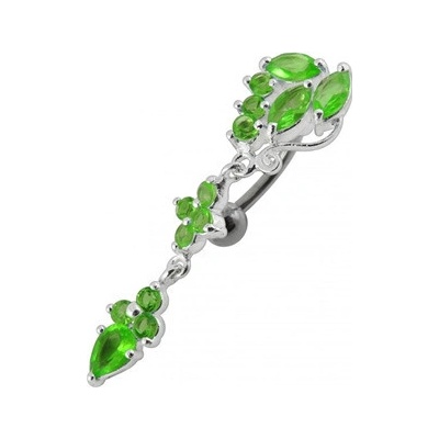 Šperky4U stříbrný piercing do pupíku světle zelené zirkony BP01132-G