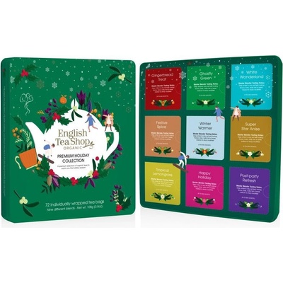 English Tea Shop Prémiová vánoční sada Zelené Vánoce plechová krabička bio 144 g 72 ks