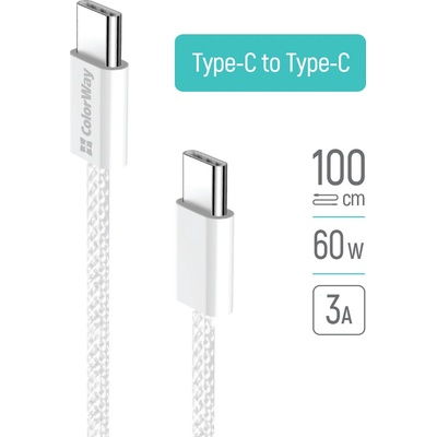 ColorWay CW-CBPDCC061-GR Type-C - Type-C (braided cotton) PD Fast Charging 60W 3.0А 1m šedý