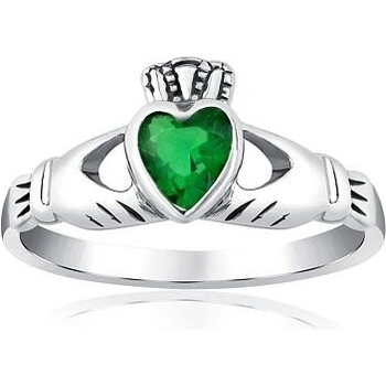 SILVEGO strieborný prsteň Claddagh so zeleným zirkónom PRMR21195EMG