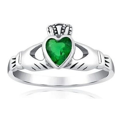 SILVEGO strieborný prsteň Claddagh so zeleným zirkónom PRMR21195EMG
