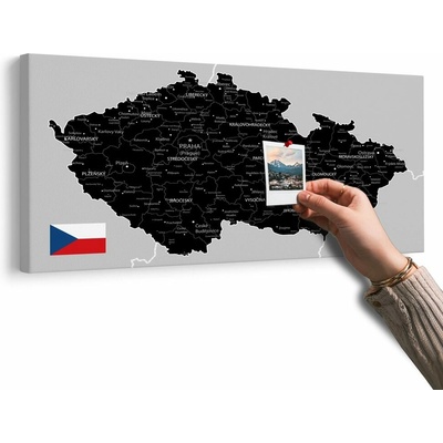 Obraz na korku čierno-sivá mapa Česka s vlajkou