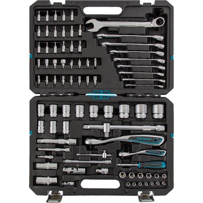 GROSS Гедоре комплект GROSS 82 бр. , с тресчотка 120 зъба, CrV, 1/4" , 1/2" Gross (14149)