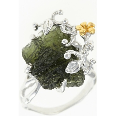 My Moldavite Stříbrný prsten s přírodním vltavínem 11438