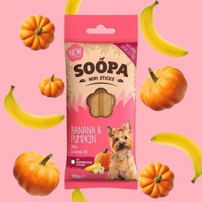 SOOPA Dentálne Tyčinky Banán & Tekvica pre Mini psov 100 g