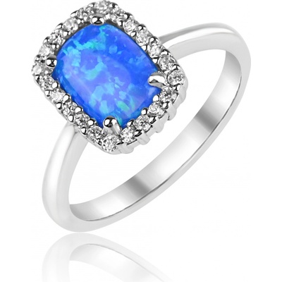 Meucci Stříbrný prsten s čtvercovým opálem a zirkony SS377R