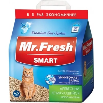 Екопром Mr. Fresh Smart clumping - Еко постелка за късокосмести котки, 4, 5 литра, 2, 1 кг, Русия F601