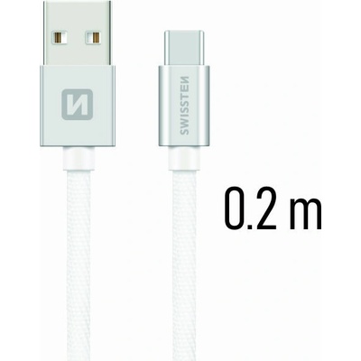 Swissten 71521103 USB 2.0 typ A na C, USB 2.0, zástrčka A - zástrčka C, opletený, 0,2m, stříbrný