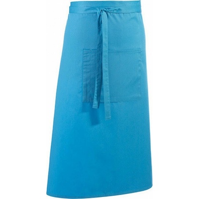 Premier Workwear Keprová dlouhá barmanská zástěra s velkou kapsou modrá tyrkysová Pantone 312 90x80cm PW158
