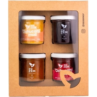 ZEZEM Dárkový balíček: 4x džem 150g 1. + 2. džem: Jahoda + Višeň, 3. džem: Malina, 4. džem: Mango