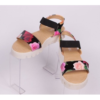 Черни лачени сандали с рози