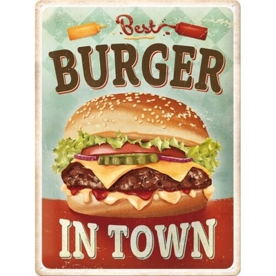 Plechová ceduľa Best Burger in Town, 30 x 40 cm