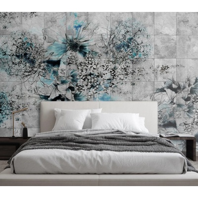 Gario Fototapeta Kvety akvarel na sivom pozadí Materiál: Vliesová, rozmery 200 x 140 cm