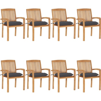 vidaXL Стифиращи градински столове с възглавници 8 бр тик масив (3073279)