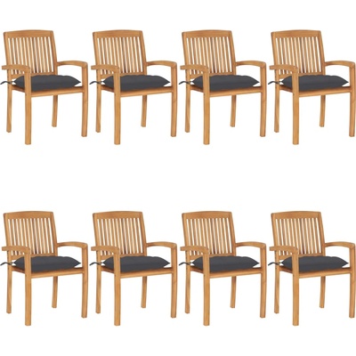 vidaXL Стифиращи градински столове с възглавници 8 бр тик масив (3073279)