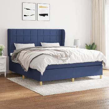 vidaXL Боксспринг легло с матрак, синьо, 160x200 см, плат (3128539)