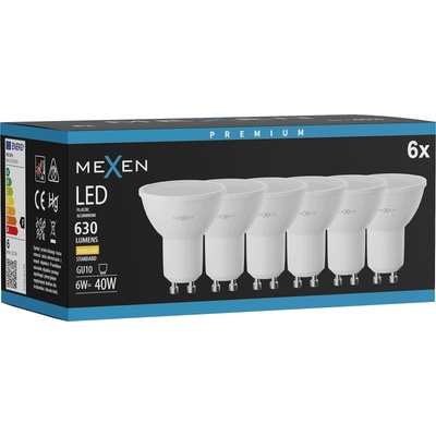 Mexen Nova 6x LED крушка GU10, 6W, Топла светлина - 3000K, 630 lm - L107-GU10-0630-01x06 (L107-GU10-0630-01x06)