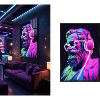 Nástenný obraz s neónovými slúchadlami – pop art LED dekorácia na stenu – 63 × 93 cm