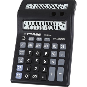 CTIFREE CT-2000 черен калкулатор с двоен дисплей, 135x195mm, 12 цифри, 2 години гаранция (CT-2000)