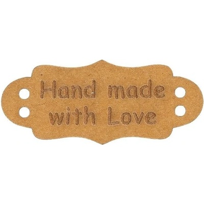 BELLATEX Nášivka „HAND MADE WITH LOVE“ papierová 40 × 17 mm 401192 – súprava 6 ks