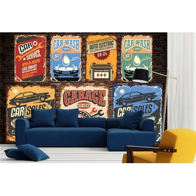 DIMEX ART Самозалепваща се флизелинова фототапета ретро плакати с автомобили 375 x 250 см