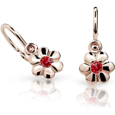 Danfil dětské náušnice kytičky C1736 z růžového zlata s kamínkem Ruby Dark zapínání brizura
