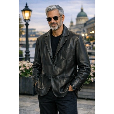 Max Original Leather Pánske kožené sako MASSIMO black
