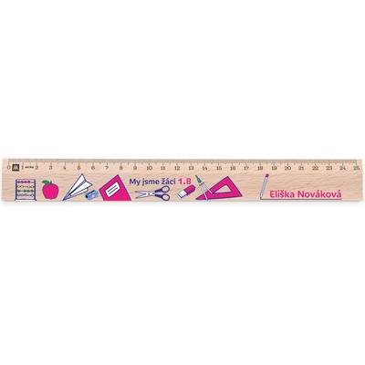 Metrie Didakt-M07 Dřevěné pravítko s potiskem Žáci 1.B 25 cm