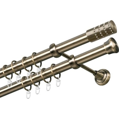 OK-GarnýžeCZ Garnýž kovová dvouřadá 25/25mm Cylinder crystal mosaz 440 cm do stěny / kroužky s háčkem