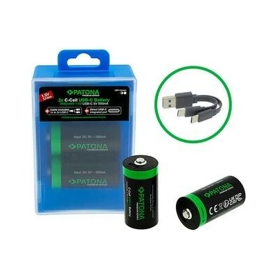 PATONA nabíjecí baterie LR14 (C) Li-lon 2300mAh 1,5V s USB-C nabíjením, 2ks v balení