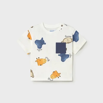 MAYORAL Тениска къс ръкав принт Сметана с цветни животни за бебе момче Mayoral