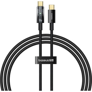 Baseus - Кабел за данни Explorer (P10319704111-00) - Type-C, Бързо зареждане, 100W, с автоматично изключване, Найлон, 2 м - Черен