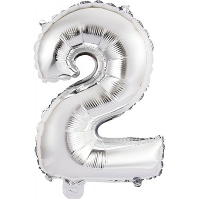 PartyDeco Fóliový balónek Mini Číslo 2 stříbrný 35 cm