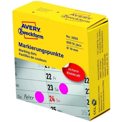 Etikety kruhové 10mm Avery purpurové v dispenzore