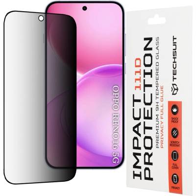 Techsuit Стъклен протектор за поверителност за Oppo Reno16 / Reno16 Pro - 111D Privacy Full Glue - Techsuit - Черен