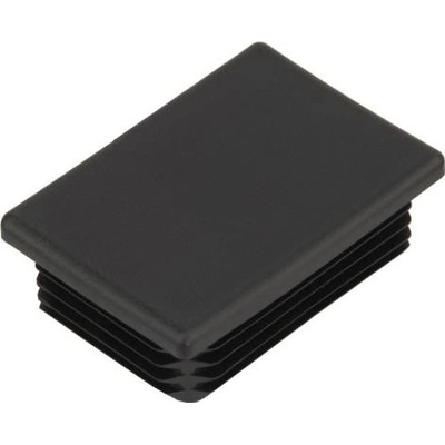 KP Žebrovaná obdélníková plastová zátka - plochá 30x20 mm černá leštěná, na hranoly, jekly, sloupky a trubky
