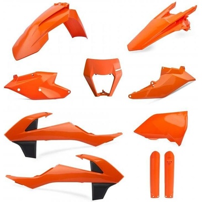 POLISPORT kompletní sada plastů (FULL KIT) KTM EXC/EXC-F TPI 17-19 v sadě kryt světla (8666800002) a kryty tlumičů (8398600003) barva oranžová