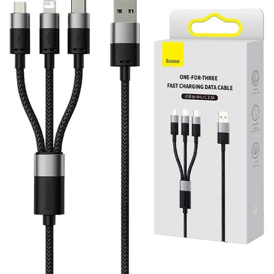 Baseus CAXS000001 StarSpeed Series, USB-C + Micro + Lightning 3,5A, 1,2m, černý