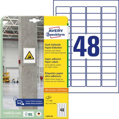 Avery Zweckform L7873-20 Super lepivé etikety 45,7x21,2mm 960 ks bílá